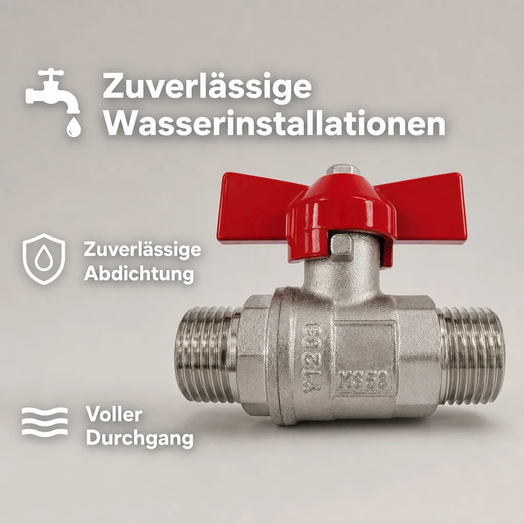 Kugelhahn 1/2 Zoll, Flügelgriff, Messing, Aussengewinde