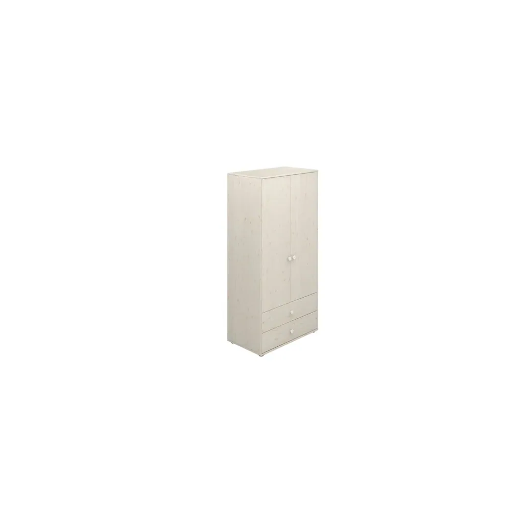 Flexa Kleiderschrank - Classic, mit 2 Türen und 2 Schubladen, 101,3x202,5 cm, Farbe: Weiß gekalkt / Weiß gekalkt / Weiß