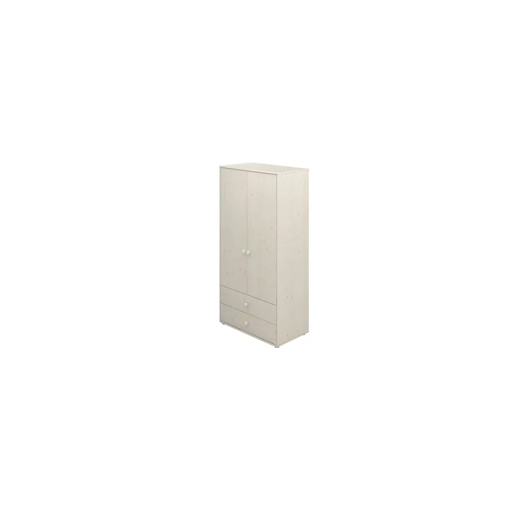 Flexa Kleiderschrank - Classic, mit 2 Türen und 2 Schubladen, 101,3x202,5 cm, Farbe: Weiß gekalkt / Weiß gekalkt / Weiß
