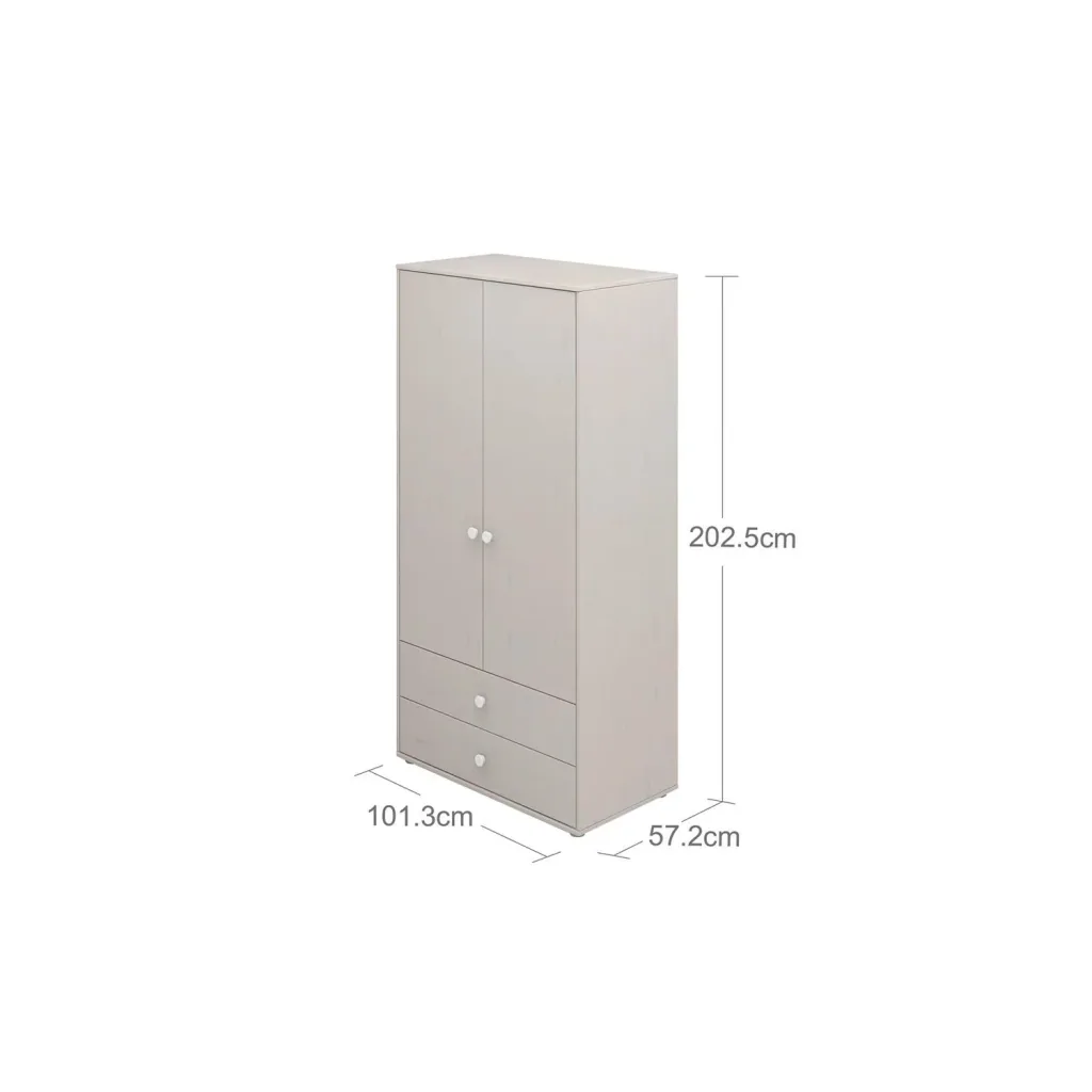 Flexa Kleiderschrank - Classic, mit 2 Türen und 2 Schubladen, 101,3x202,5 cm, Farbe: Grau gekalkt / Grau gekalkt / Weiß