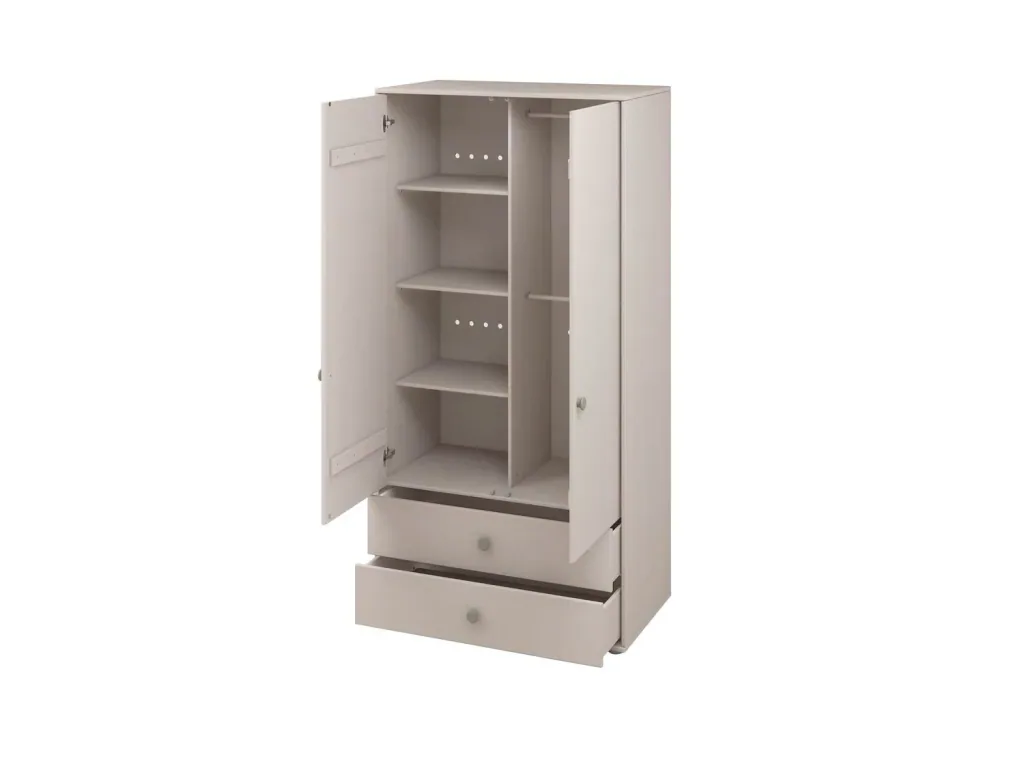 Flexa Kleiderschrank - Classic, mit 2 Türen und 2 Schubladen, 101,3x202,5 cm, Farbe: Grau gekalkt / Grau gekalkt / Naturgrün
