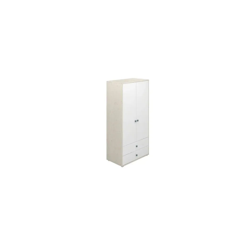 Flexa Kleiderschrank - Classic, mit 2 Türen und 2 Schubladen, 101,3x202,5 cm, Farbe: Weiß gekalkt / Weiß / Türkis