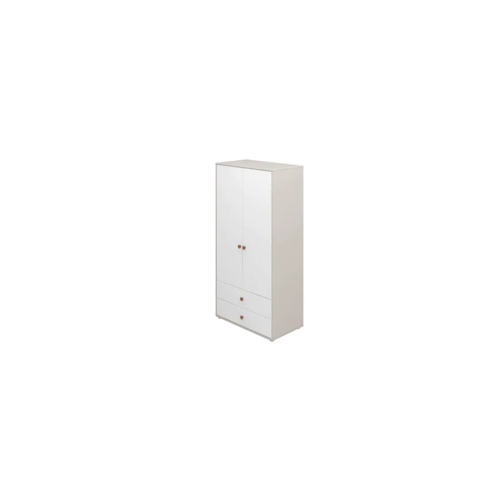 Flexa Kleiderschrank - Classic, mit 2 Türen und 2 Schubladen, 101,3x202,5 cm, Farbe: Grau gekalkt / Weiß / Rouge