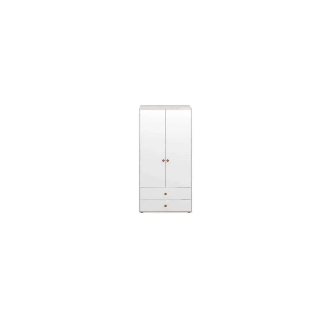 Flexa Kleiderschrank - Classic, mit 2 Türen und 2 Schubladen, 101,3x202,5 cm, Farbe: Grau gekalkt / Weiß / Rouge