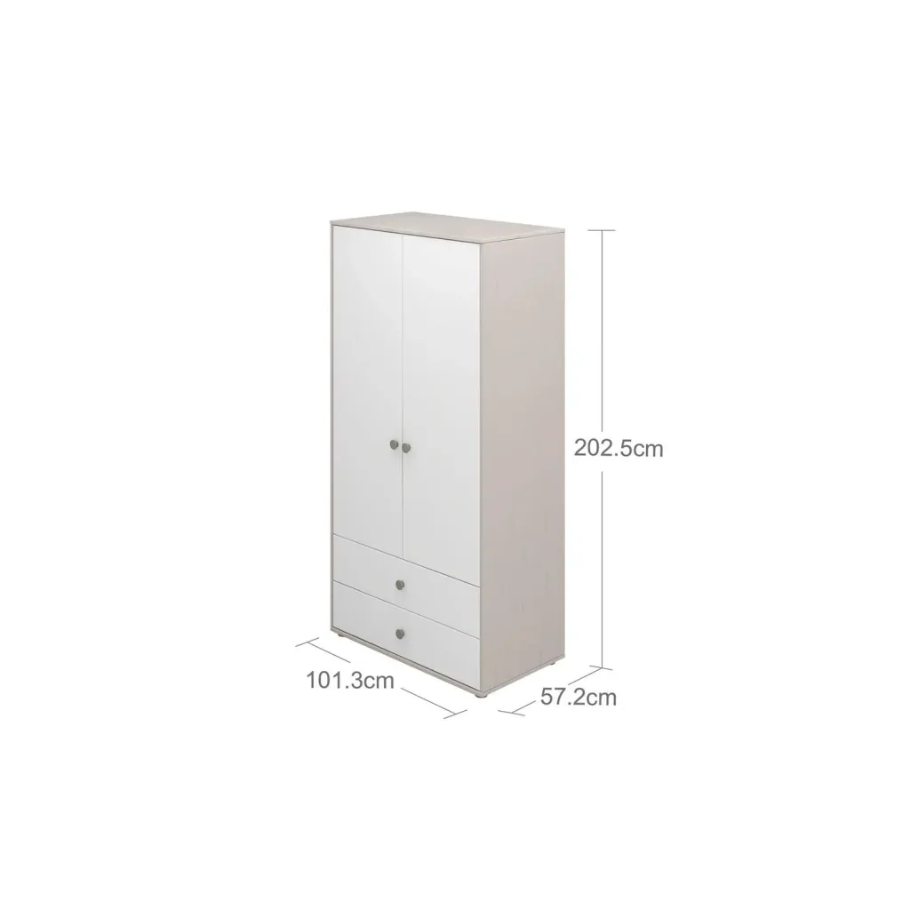 Flexa Kleiderschrank - Classic, mit 2 Türen und 2 Schubladen, 101,3x202,5 cm, Farbe: Grau gekalkt / Weiß / Naturgrün