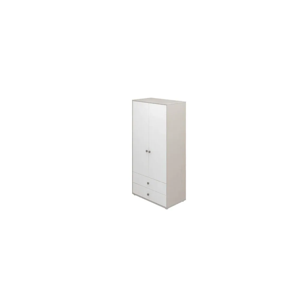 Flexa Kleiderschrank - Classic, mit 2 Türen und 2 Schubladen, 101,3x202,5 cm, Farbe: Grau gekalkt / Weiß / Naturgrün