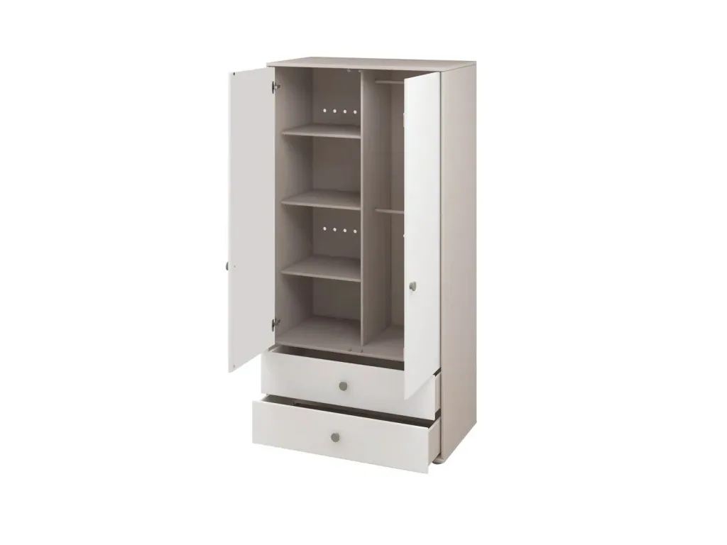 Flexa Kleiderschrank - Classic, mit 2 Türen und 2 Schubladen, 101,3x202,5 cm, Farbe: Grau gekalkt / Weiß / Naturgrün