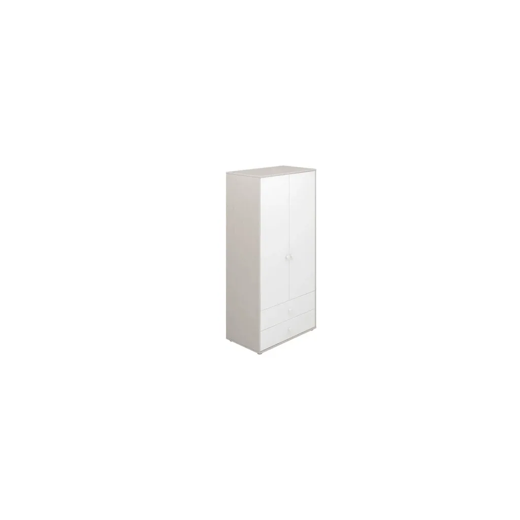 Flexa Kleiderschrank - Classic, mit 2 Türen und 2 Schubladen, 101,3x202,5 cm, Farbe: Grau gekalkt / Weiß / Weiß