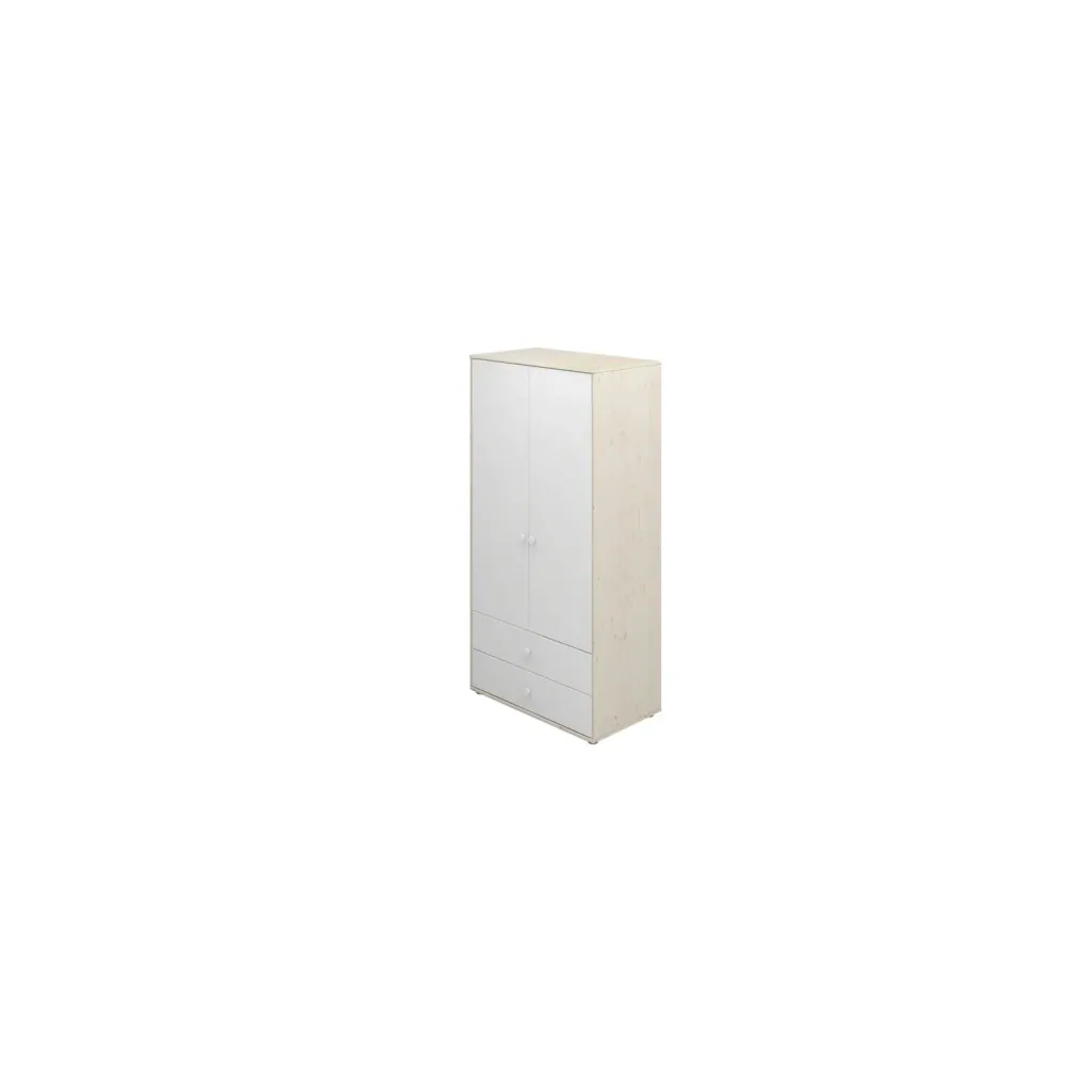 Flexa Kleiderschrank - Classic, mit 2 Türen und 2 Schubladen, 101,3x202,5 cm, Farbe: Weiß gekalkt / Weiß / Weiß