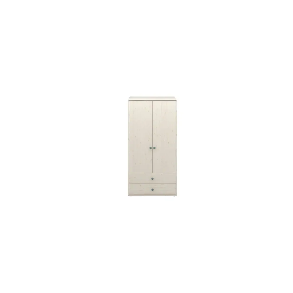 Flexa Kleiderschrank - Classic, mit 2 Türen und 2 Schubladen, 101,3x202,5 cm, Farbe: Weiß gekalkt / Weiß gekalkt / Türkis
