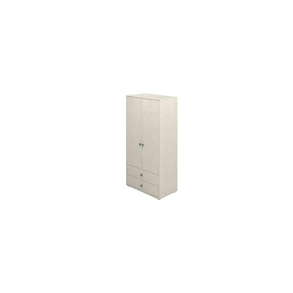 Flexa Kleiderschrank - Classic, mit 2 Türen und 2 Schubladen, 101,3x202,5 cm, Farbe: Weiß gekalkt / Weiß gekalkt / Türkis