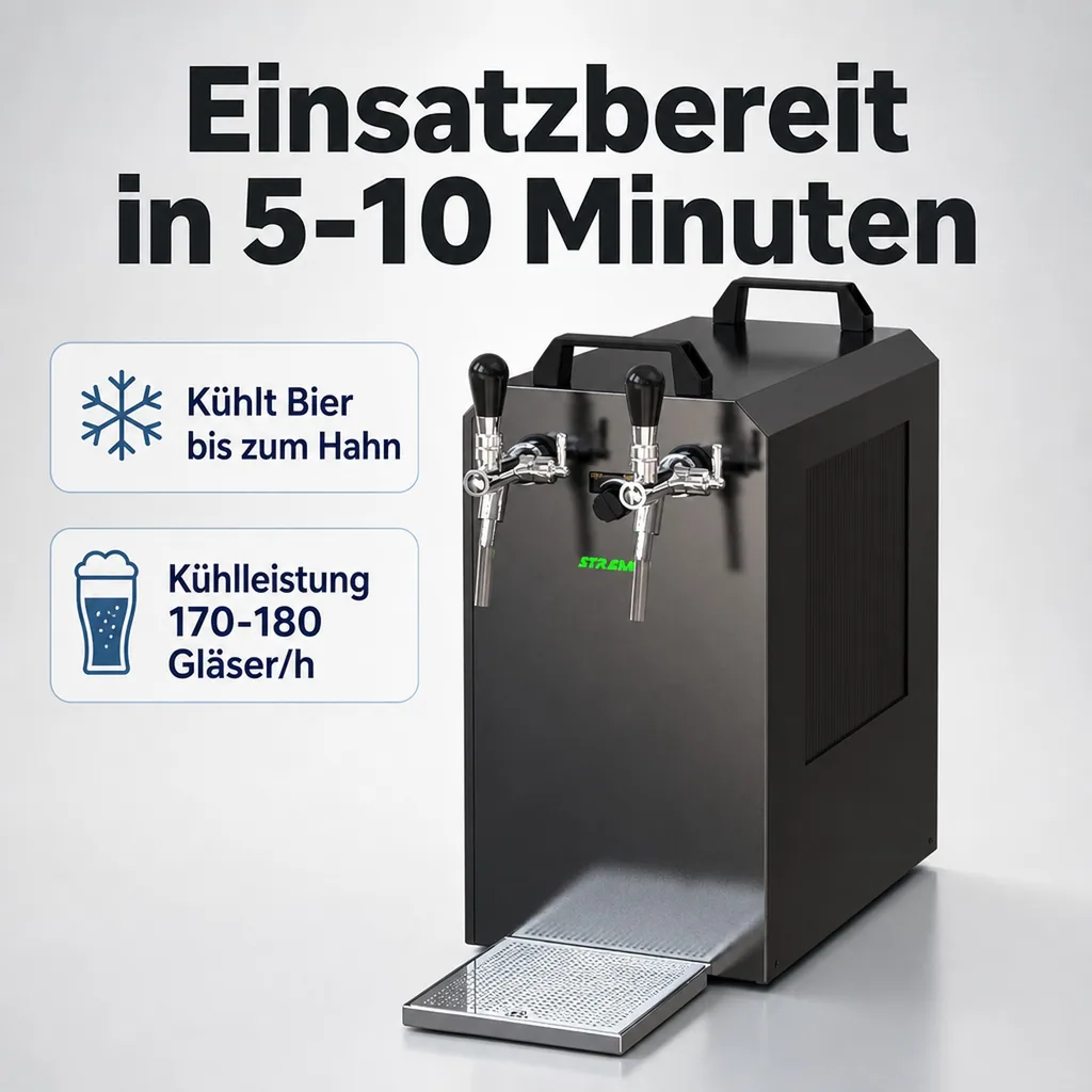 Zapfanlage, Bierzapfanlage STREAM 80K mit Luftpumpe Bierkoffer, Durchlaufkühler 2-leitig Trockenkühler