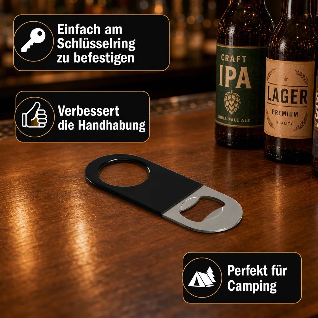Flaschenöffner, Bieröffner, Kapselheber - SPEED OPENER MINI mit Vinyl, Schwarz