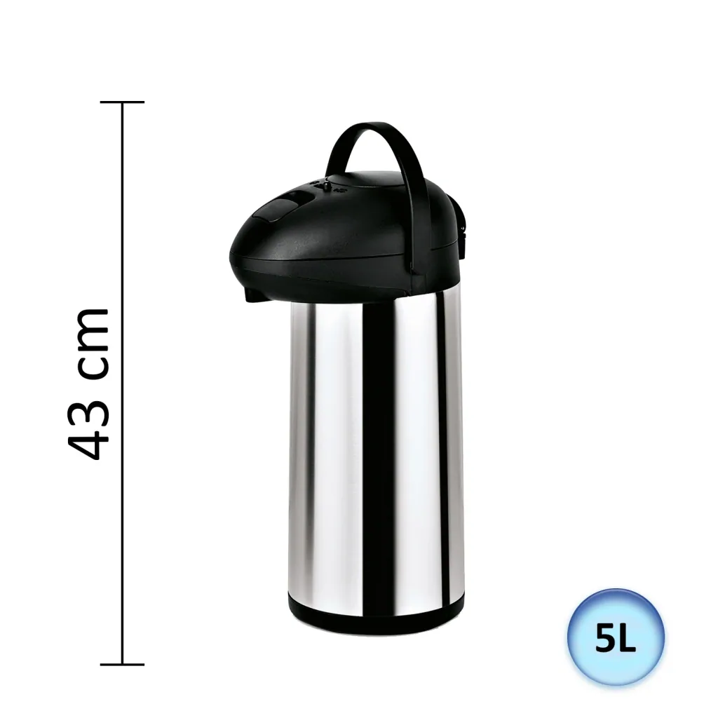 Thermoskanne, Pumpkanne – 5L | Edelstahl | Hält Getränke 12 Stunden warm