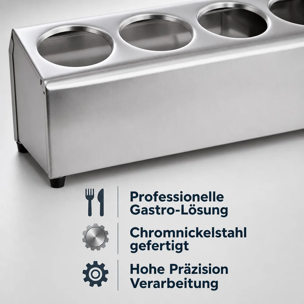 Besteckkasten, Besteckeinsatz, Besteckbox Gastro für 4 Besteckköcher: Edelstahl, Rutschfest & Platzsparend
