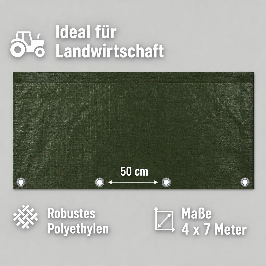 Abdeckplane, grün, 280g/m², wasserdicht, reißfest, 4 x 7m (28m²)