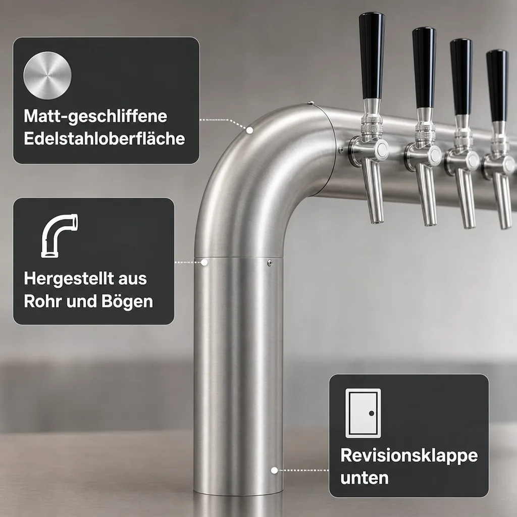 Schanksäule, Bierzapfsäule, Brückenschanksäule - Brück matt-geschliffen, Hahn: 4-leitig