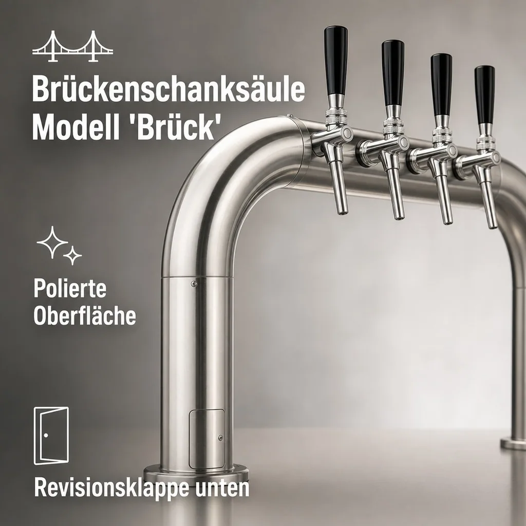 Schanksäule, Bierzapfsäule, Brückenschanksäule - Brück poliert, Hahn: 3-leitig