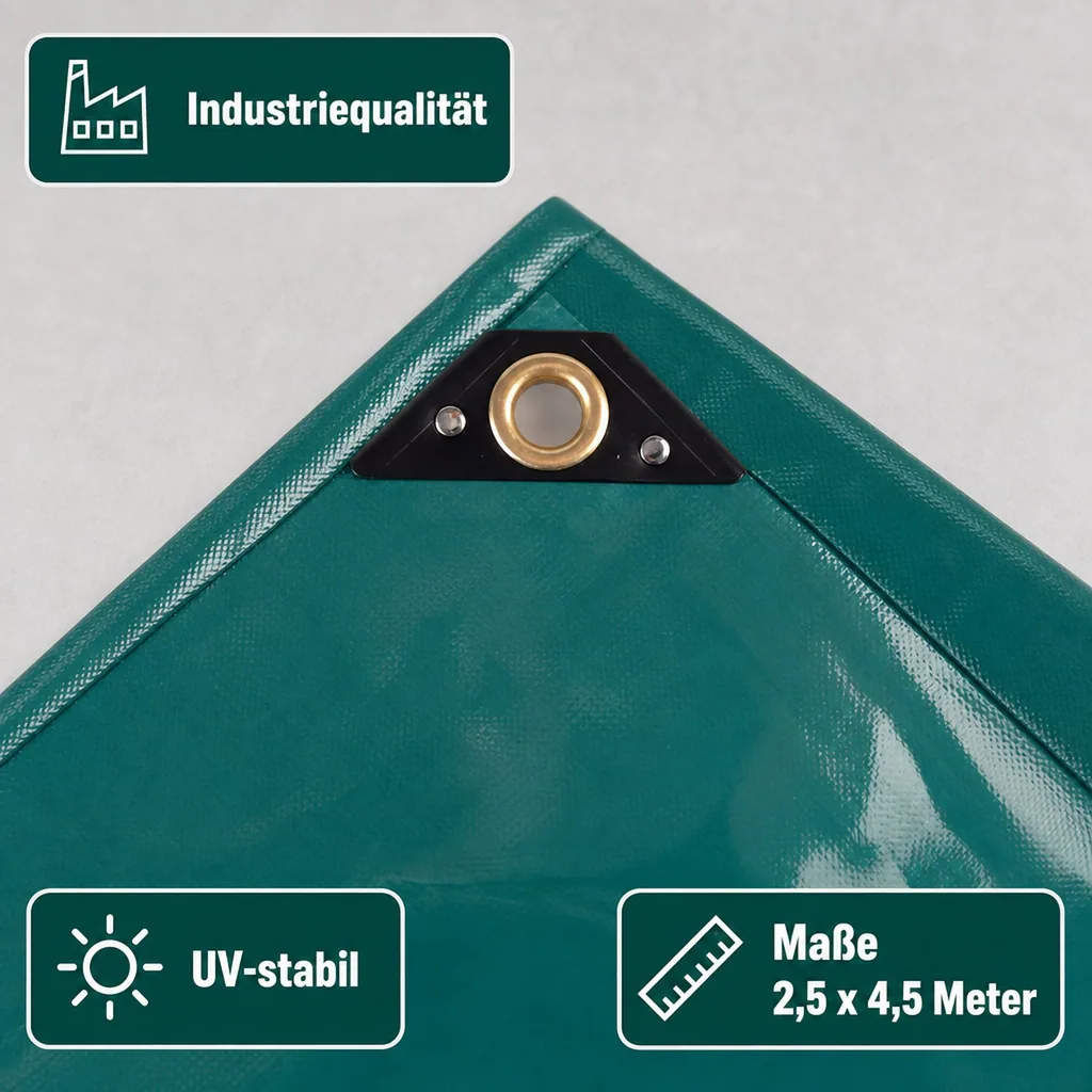 PVC Abdeckplane 650 g/m², grün 2,5 x 4,5m (11,25m²), wasserdicht, reißfest