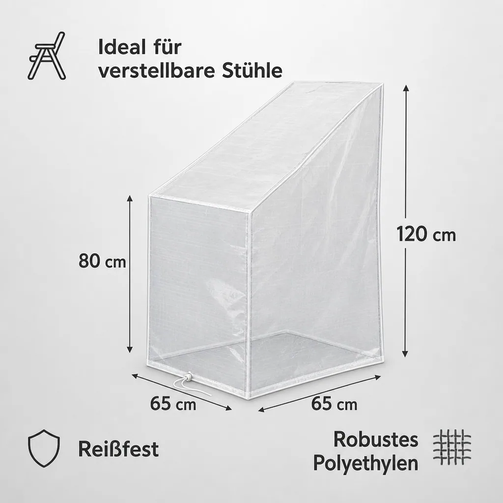 Schutzhülle Gartenstuhl Transparent, Abdeckhaube für verstellbaren Stuhl 65x65x120/80 cm