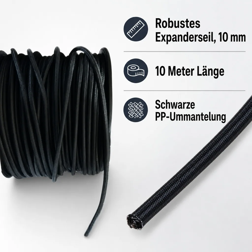 Expanderseil 10 mm schwarz 10 Meter PP Ummantelung