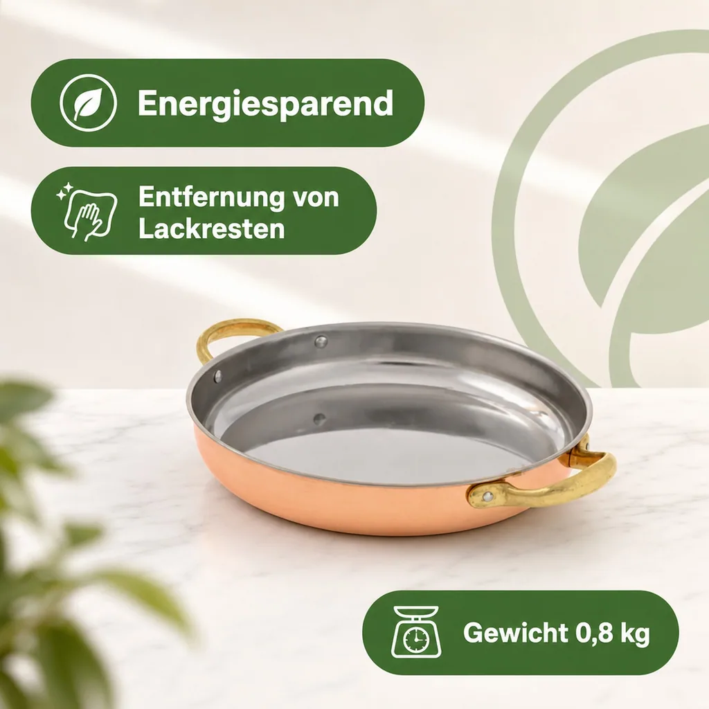 Bratpfanne, Kupferpfanne mit Griffen - aus Kupfer und Messing, 24cm