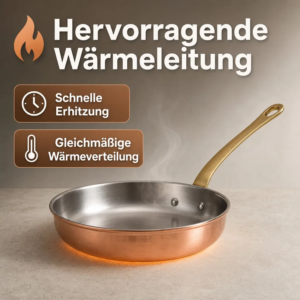 Bratpfanne, Kupferpfanne - aus Kupfer und Messing, 24cm