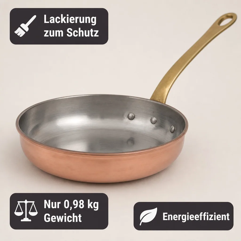 Bratpfanne, Kupferpfanne - aus Kupfer und Messing, 24cm