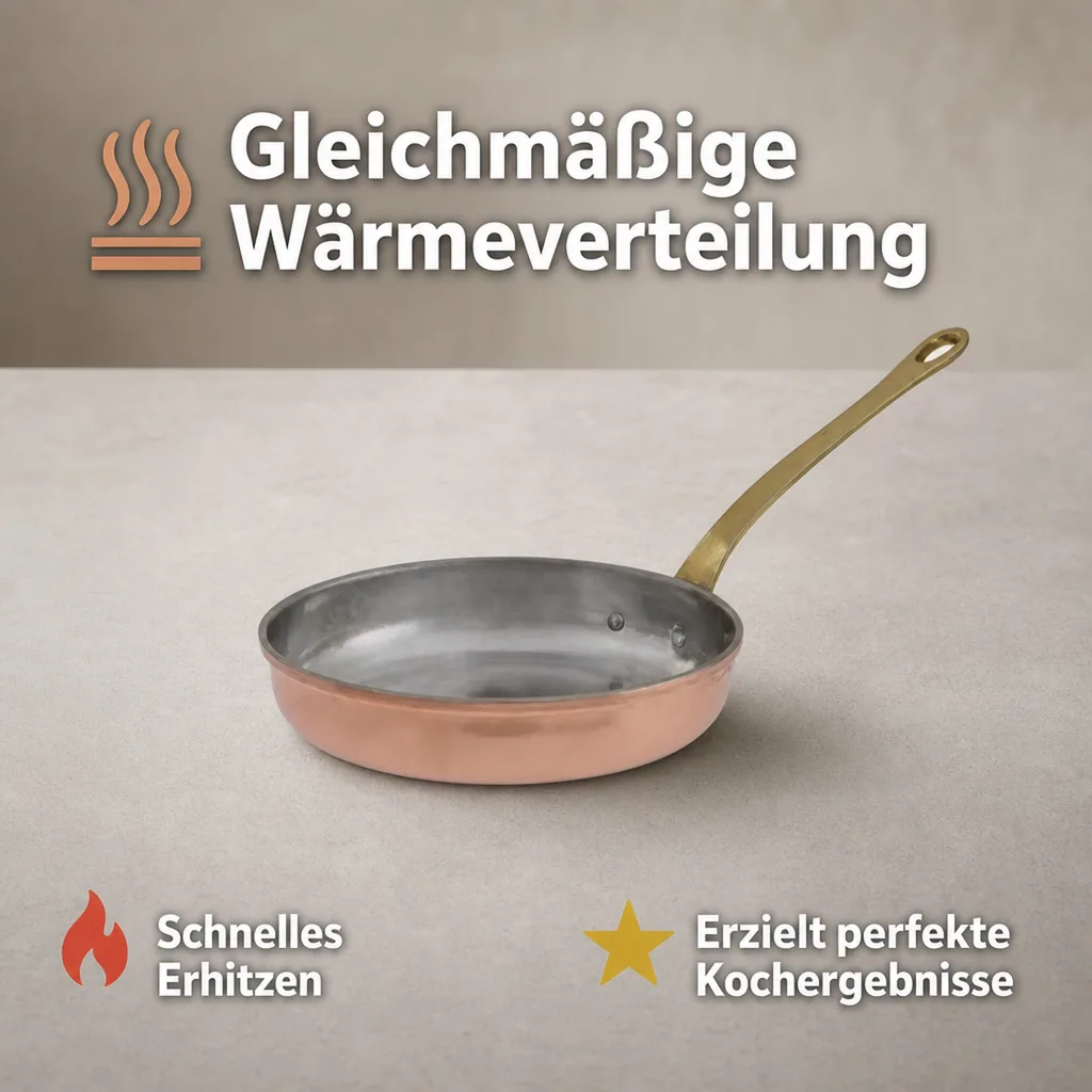 Bratpfanne, Kupferpfanne - aus Kupfer und Messing, 22cm