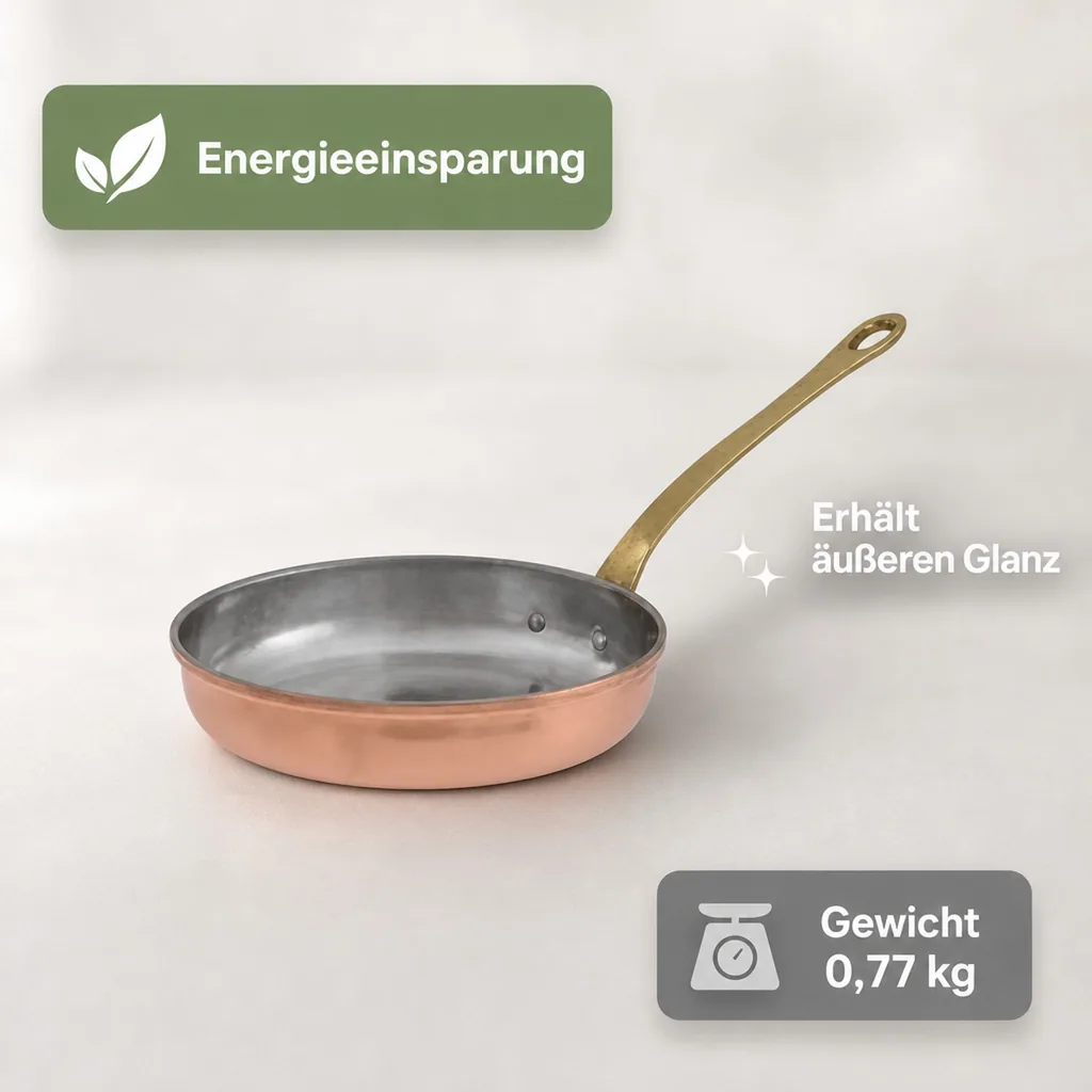Bratpfanne, Kupferpfanne - aus Kupfer und Messing, 22cm