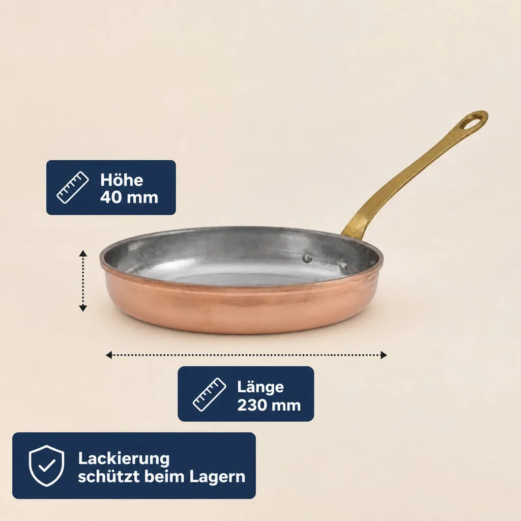 Bratpfanne, Kupferpfanne - aus Kupfer und Messing, 22cm