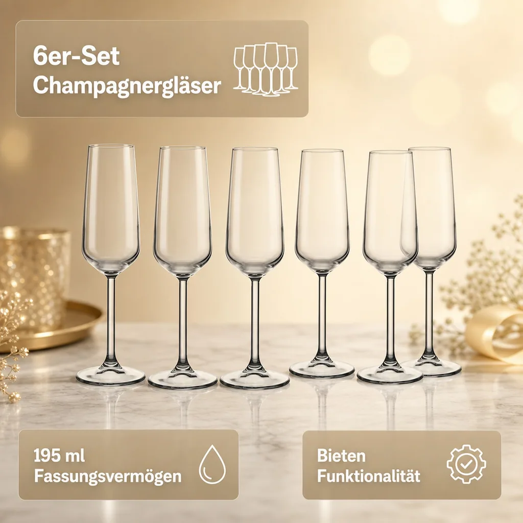 Champagnergläser, Sektgläser - Allegra: 6er-Set, Kristallglas, 195ml
