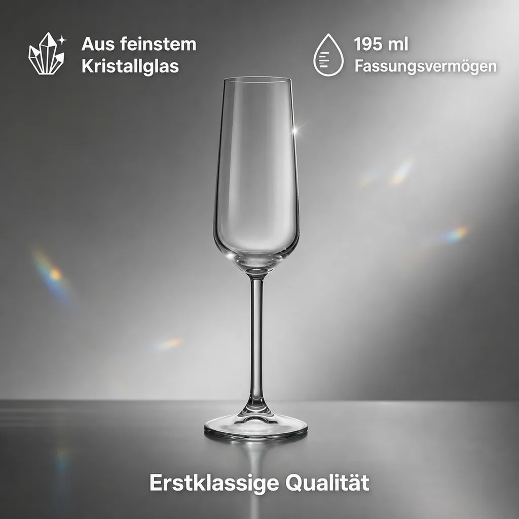 Champagnergläser, Sektgläser - Allegra: 6er-Set, Kristallglas, 195ml