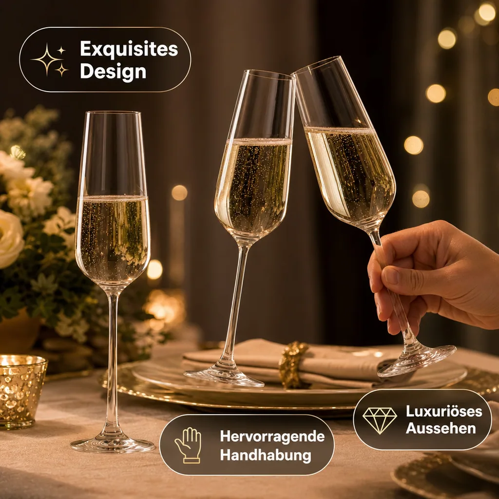 Champagnergläser, Sektgläser - Allegra: 6er-Set, Kristallglas, 195ml
