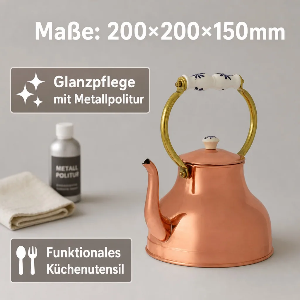 Wasserkessel, Teekessel - aus Kupfer, mit Porzellanhenkel, 1,5L