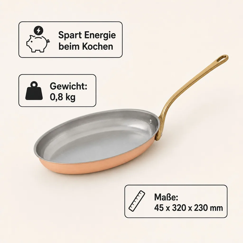 Bratpfanne, Kupferpfanne - aus Kupfer und Messing, Große Ovale