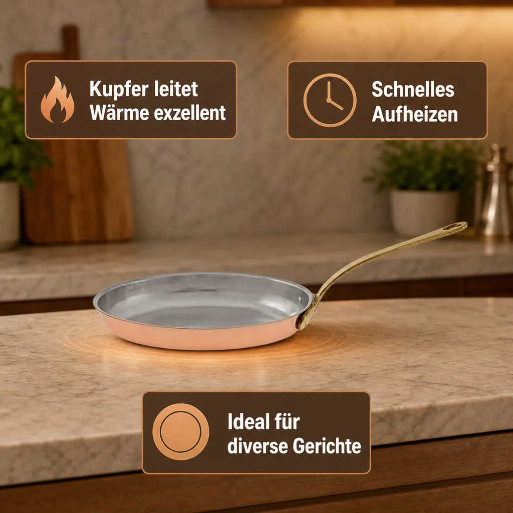 Bratpfanne, Kupferpfanne - aus Kupfer und Messing, Große Ovale