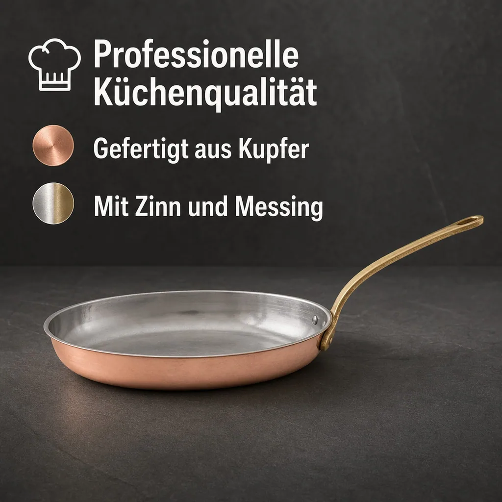 Bratpfanne, Kupferpfanne - aus Kupfer und Messing, Große Ovale