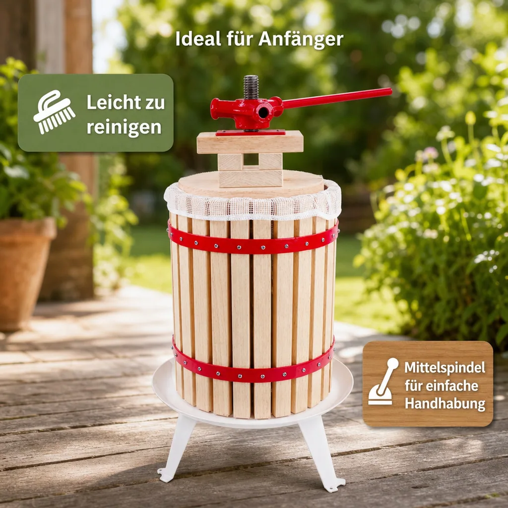 Saftpresse, Obstpresse, Weinpresse, Apfelpresse - Korb aus Holz, 18L