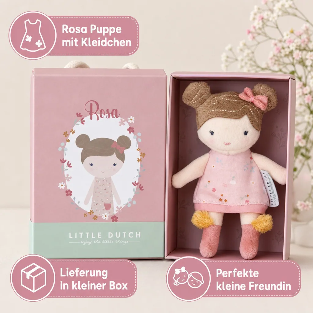 Little Dutch Stoffpuppe, Kuschelpuppe - Rosa, 10 cm