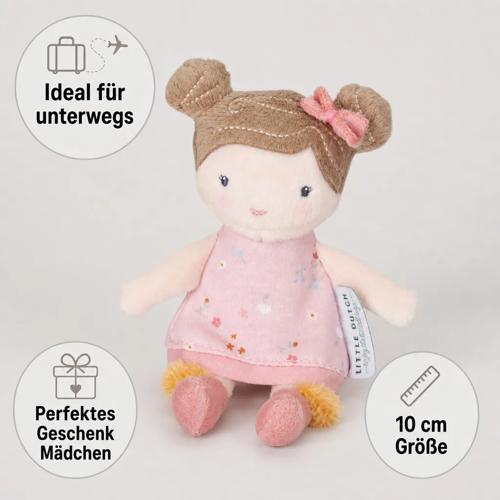 Little Dutch Stoffpuppe, Kuschelpuppe - Rosa, 10 cm