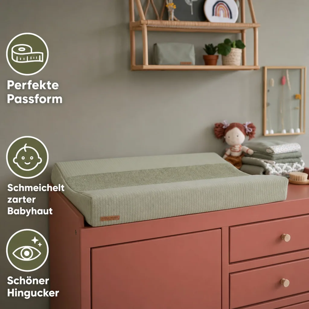 Little Dutch Wickelauflage schmal uni oliv "Pure Olive", Wickelmulde: nur Bezug