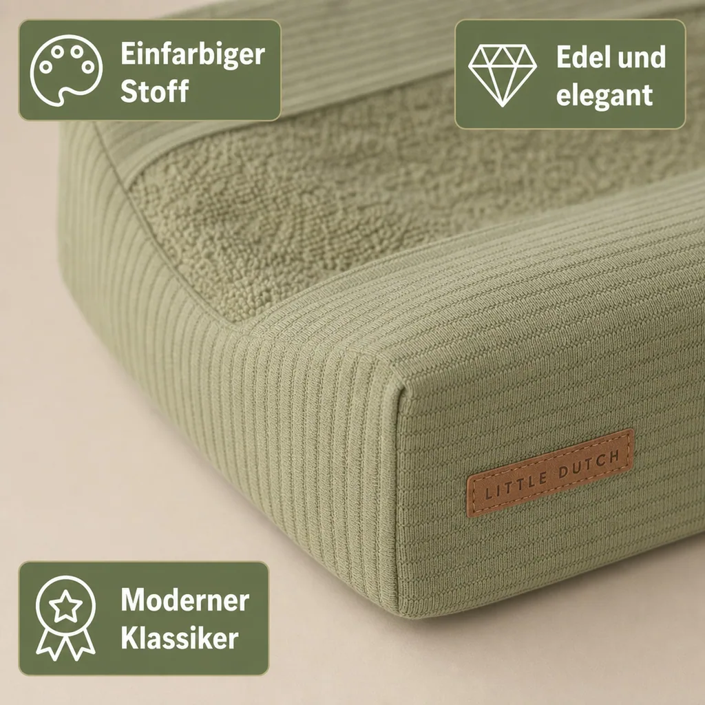 Little Dutch Wickelauflage schmal uni oliv "Pure Olive", Wickelmulde: nur Bezug