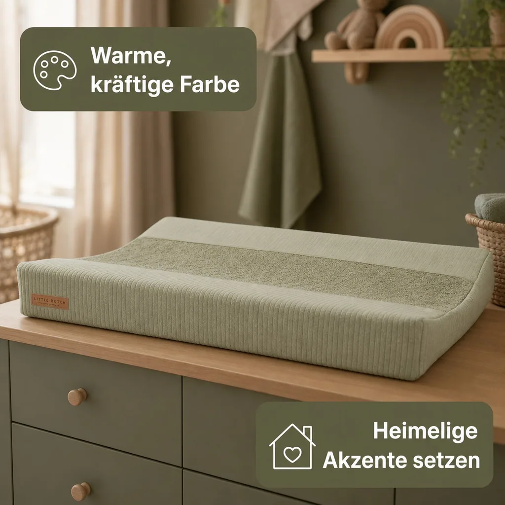 Little Dutch Wickelauflage schmal uni oliv "Pure Olive", Wickelmulde: nur Bezug