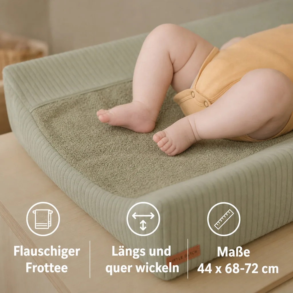 Little Dutch Wickelauflage schmal uni oliv "Pure Olive", Wickelmulde: nur Bezug