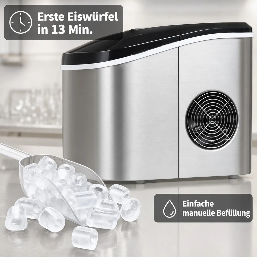 VEVOR HZB-15SA Eiswürfelmaschine 15 kg pro 24 Stunden Bullet Eiswürfel zwei Größen