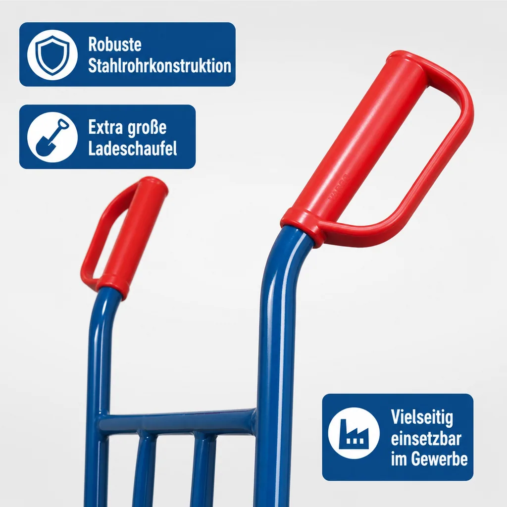 Sackkarre, Stahlrohr Sackkarre 250 kg, mit Luftbereifung & großer Schaufel