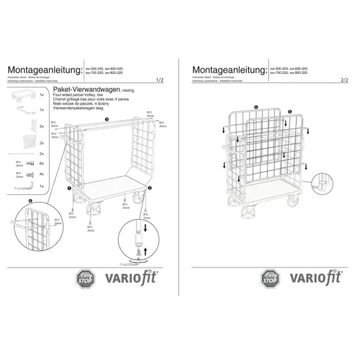 Vierwandwagen, niedriger Transportwagen, 400kg Traglast, mit EasySTOP