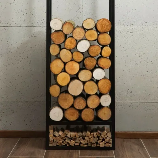 Kaminholzregal Stahl, 120x40x20cm, Wandregal, Brennholzregal