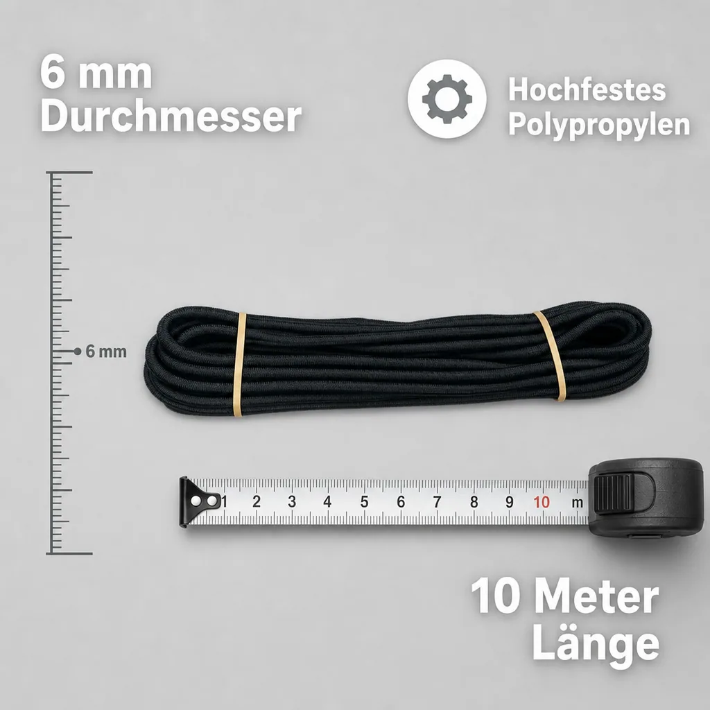 Expanderseil 6mm 10m schwarz, Gummiseil, elastisch